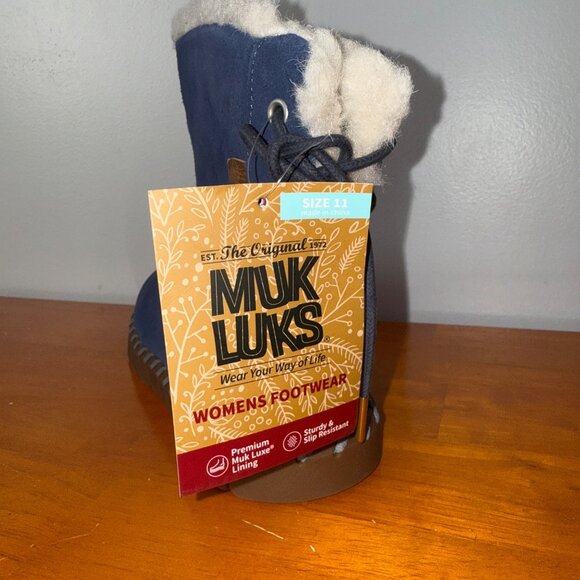 New Muk Luks Womens Size 11 Wool Blend Winter Boots With Box Blue Faux Fur Lined - Picture 5 of 8